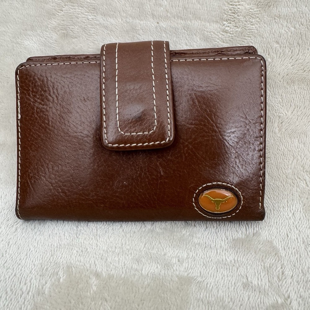 Fossil Texas Longhorns Brown Genuine Leather Bifold Tab Wallet Organizer NCAA